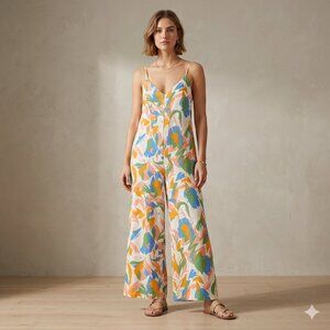 Vila Women's Size EU 42 (US 10) Vijipi Tropical Multicolor Wide Leg Jumpsuit